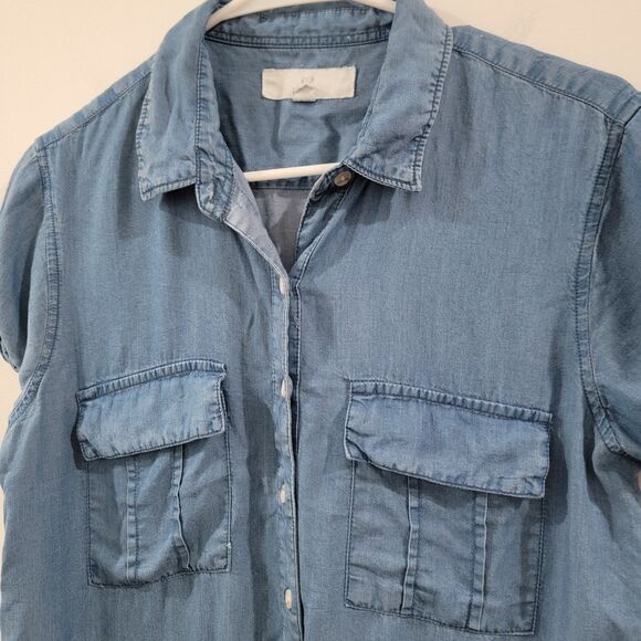 Thread And Supply Womens Button Up Chambray Shirt Dress Size Medium Blue - Picture 3 of 7